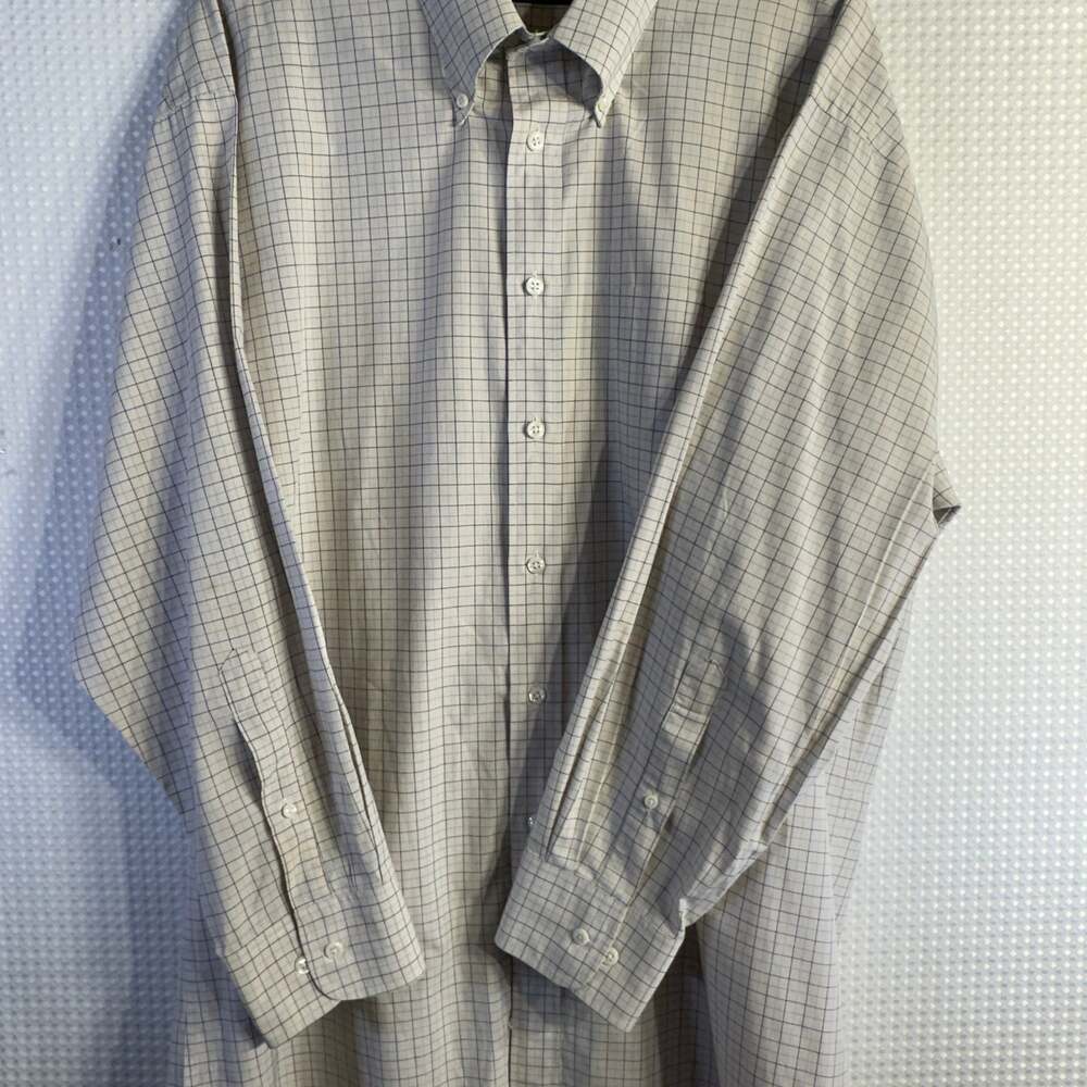 Chaps Ralph Lauren Dress Shirt Mens Large White Grid Check Button Up Long Sleeve